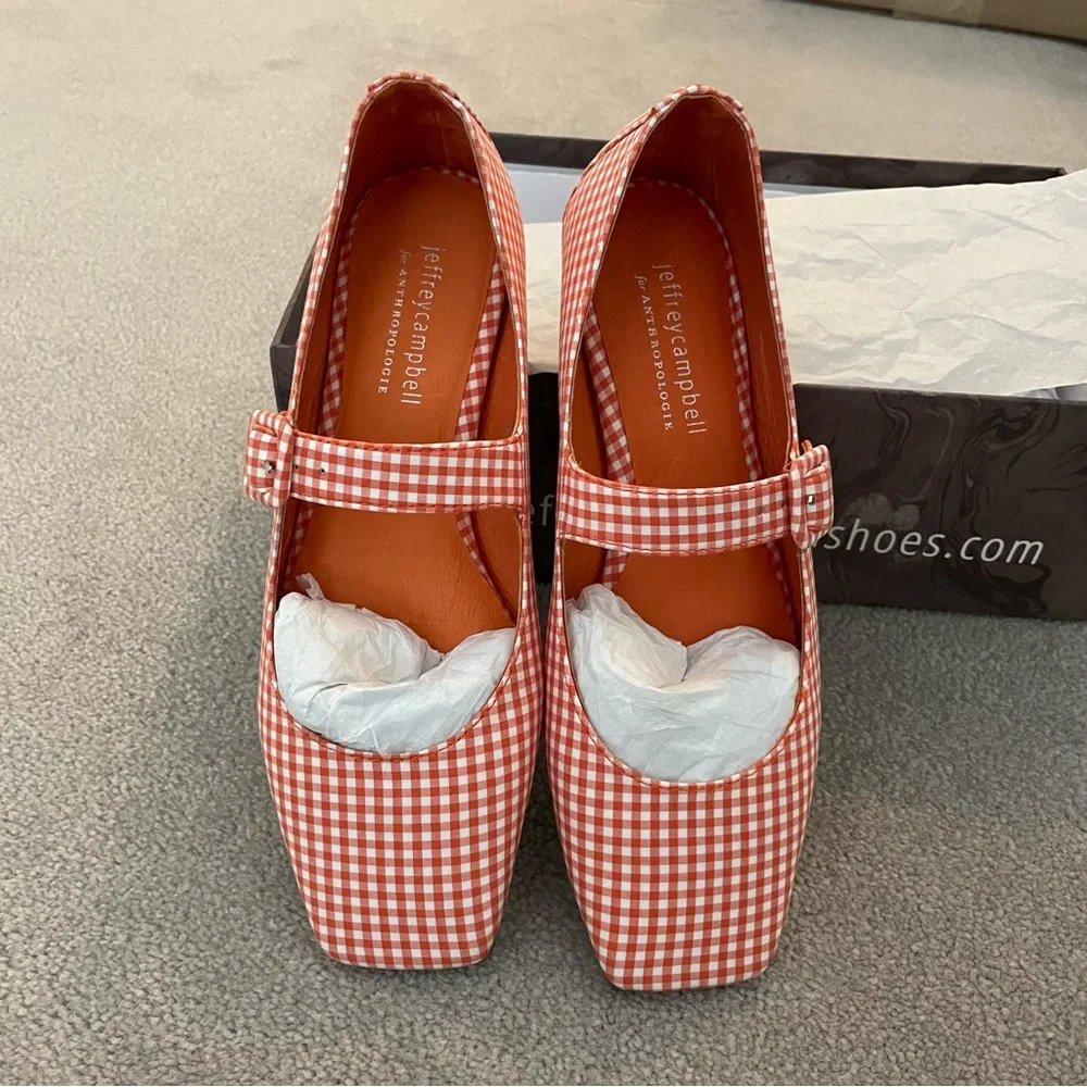 Anthropologie Jeffrey Campbell square-toe Mary Jane flats in orange - Picture 9 of 16